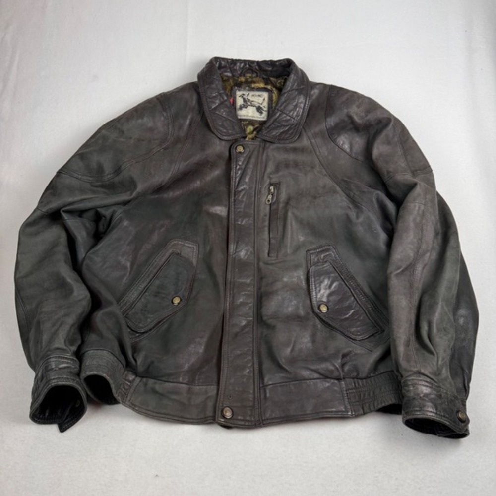 Vintage Hound Leather Bomber Jacket Mens‎ L Bird Print Lining